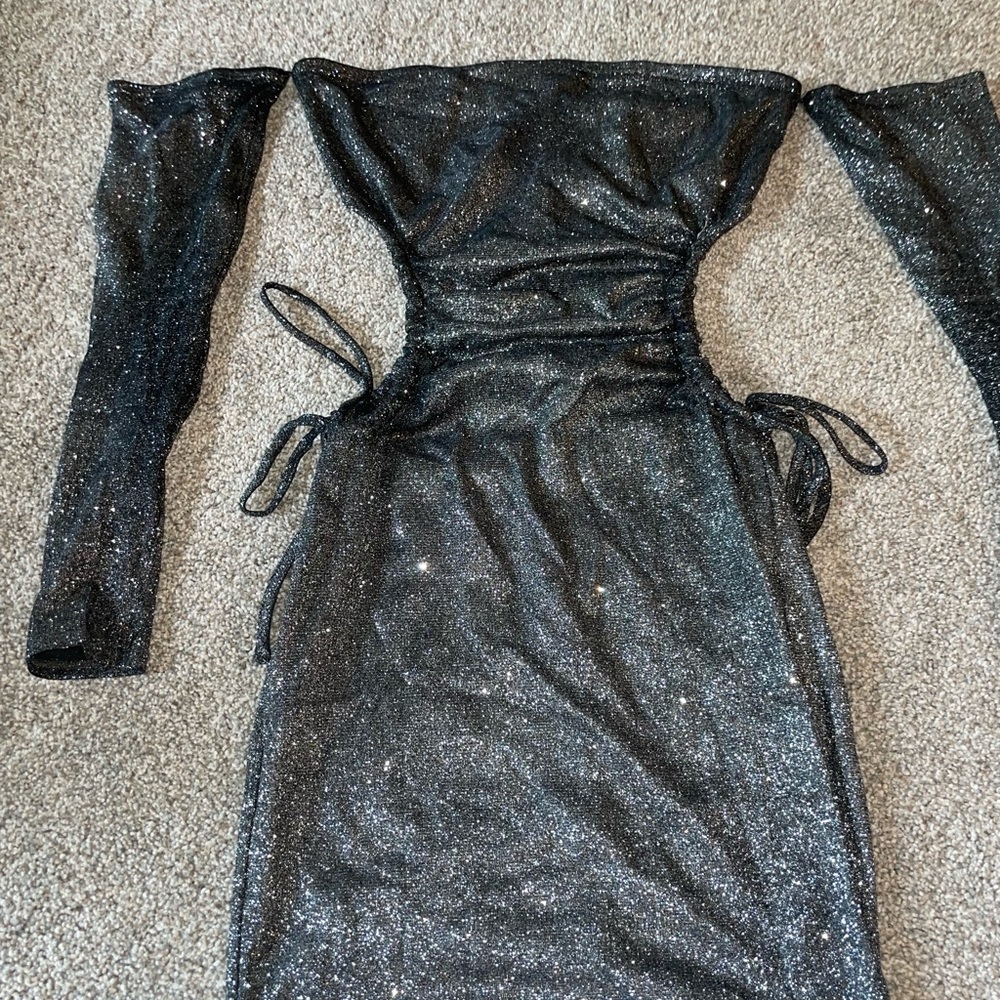 Blue blush sparkly cocktail strapless dress